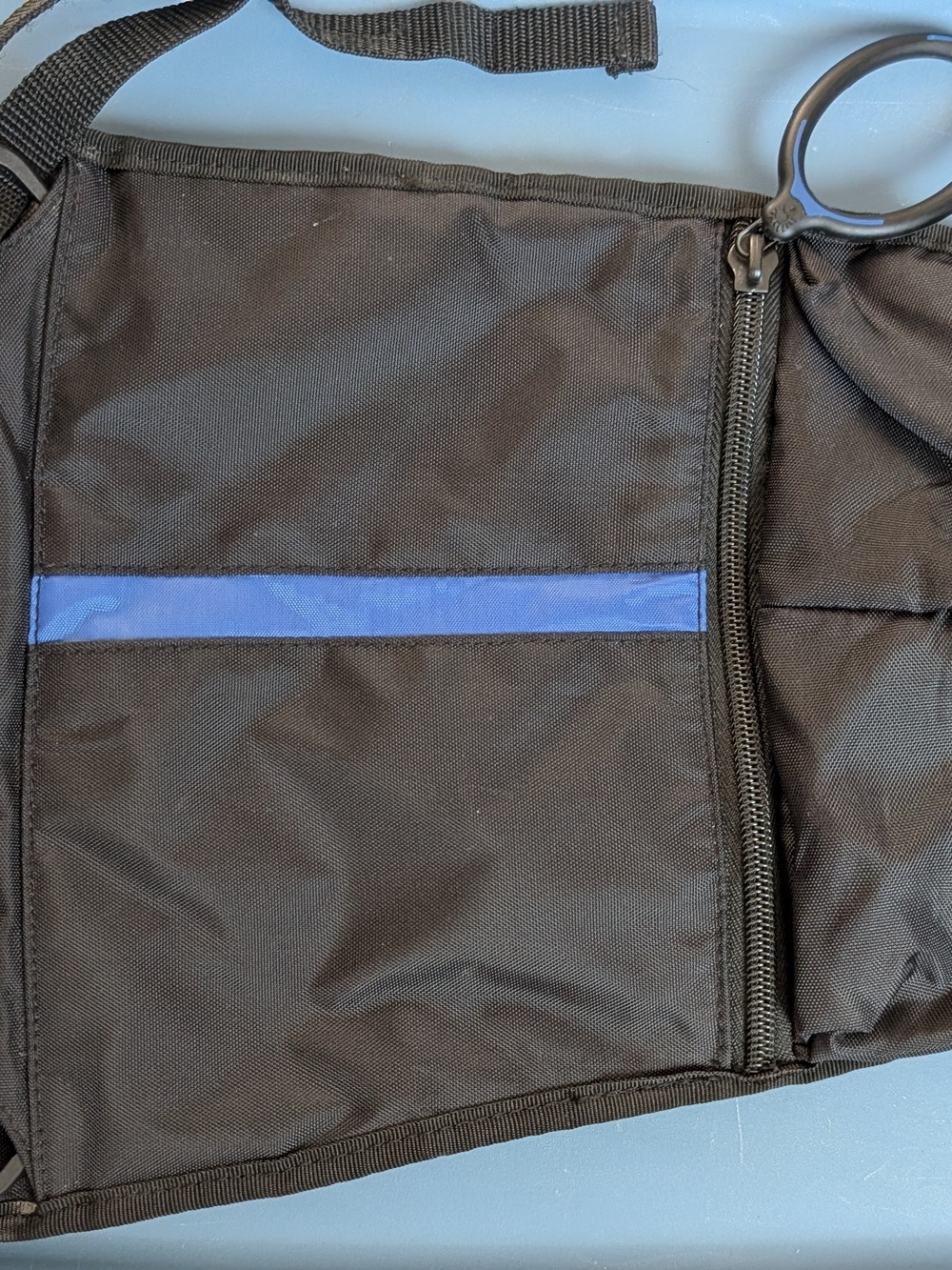 Black and Blue Organizer Bag That Fits On A Walker